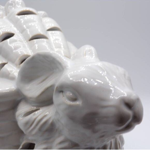 Bunny with Carrot Wagon Potpourri Sachet Holder White Glaze 5.5" High - Picture 5 of 8